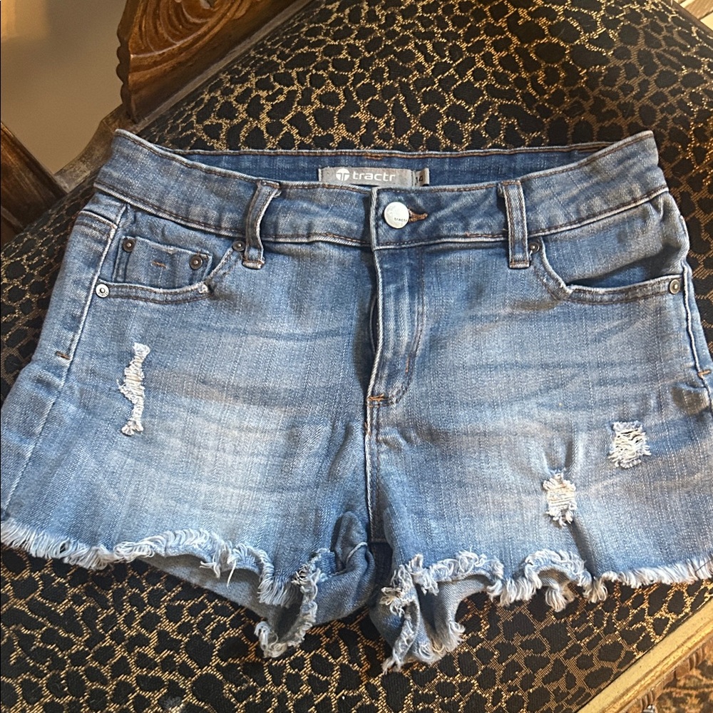 Tractr Distressed Blue Denim Shorts